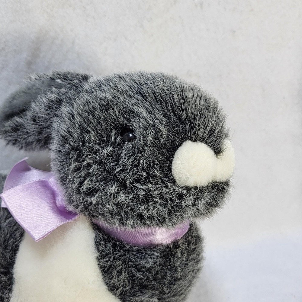 Applause Gray Bunny Rabbit Plush Purple Ribbon‎ Vintage 1986 Stuffed Animal